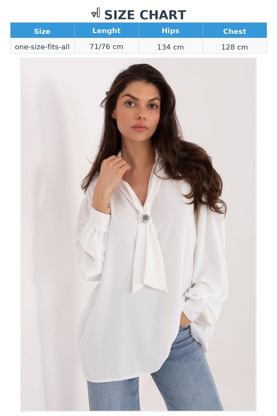 Love Lace Love Lace Women's Elegant Polyester Tie Neck Blouse with Brooch in White - 4