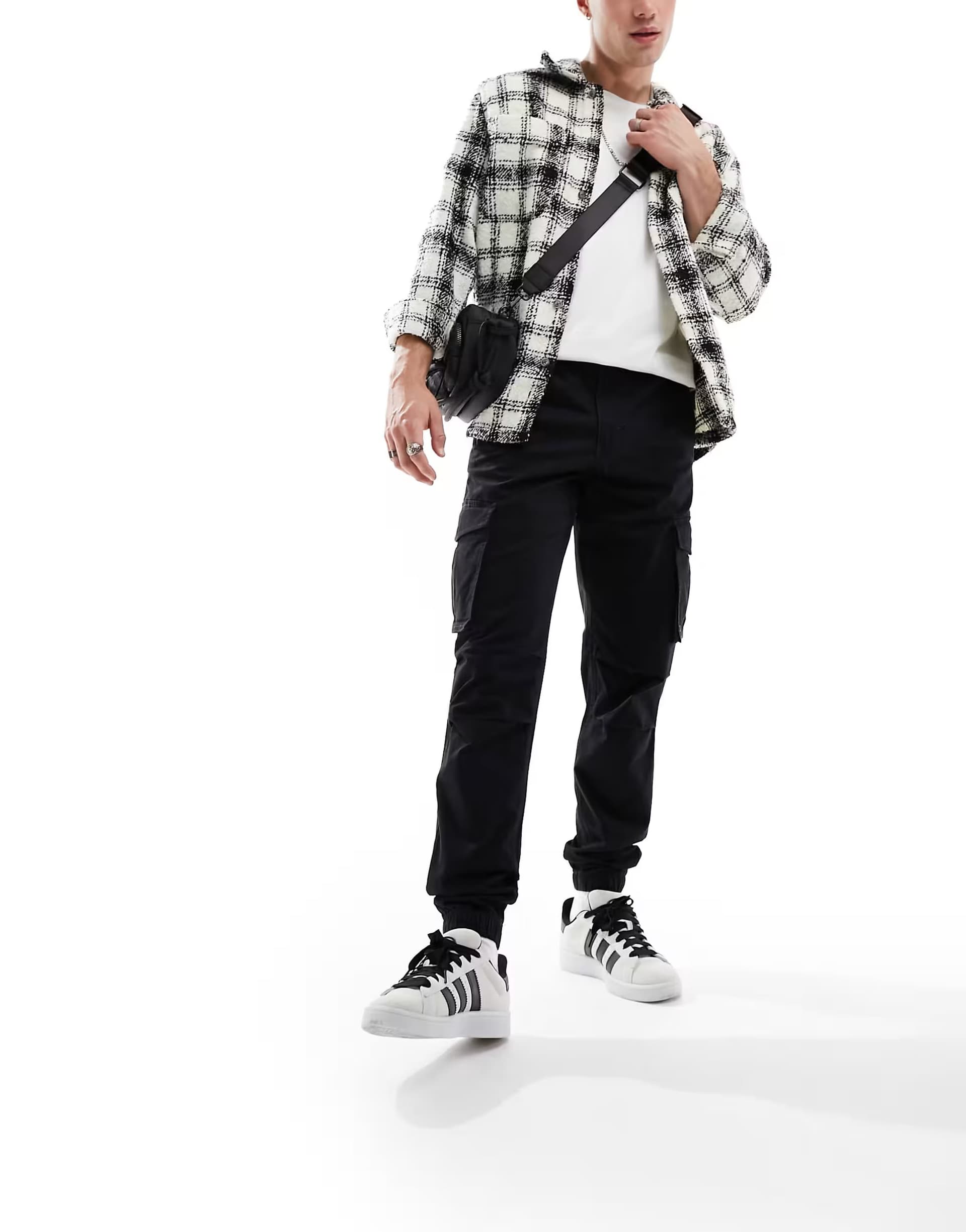 ASOS Jack & Jones tapered cuffed cargo trousers in black