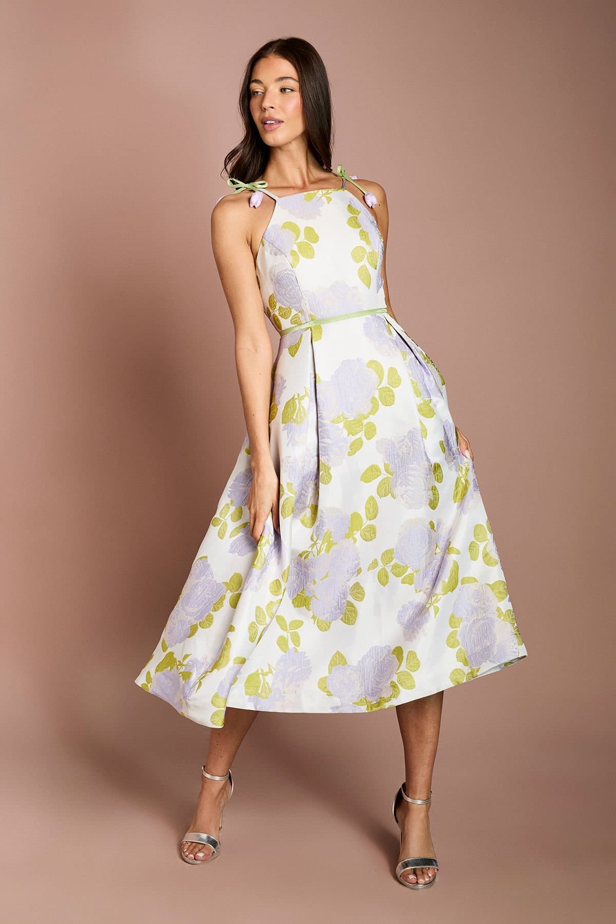 Coast Coast Women's Tulip Strap Jacquard High Neck Midi Dress in Purple