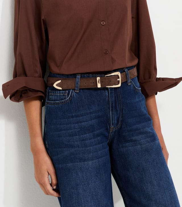 New Look Dark Brown Faux Suede Pointed Tip Belt New Look - 2