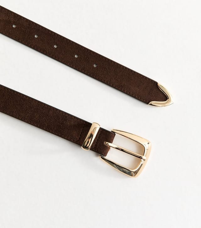New Look Dark Brown Faux Suede Pointed Tip Belt New Look - 3