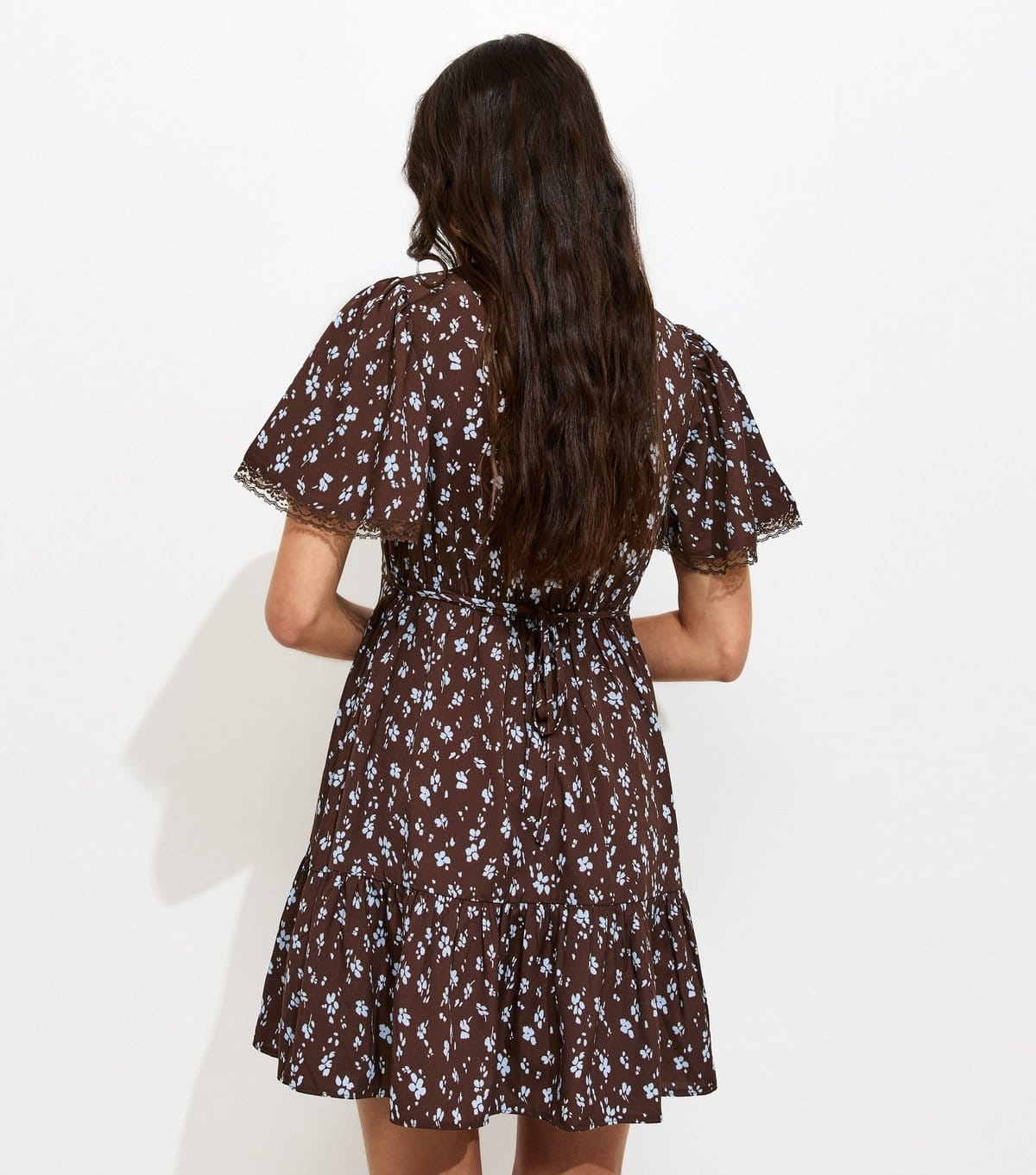 New Look Women's Dark Brown Ditsy Floral Lace Trim Mini Tea Dress New Look - 4