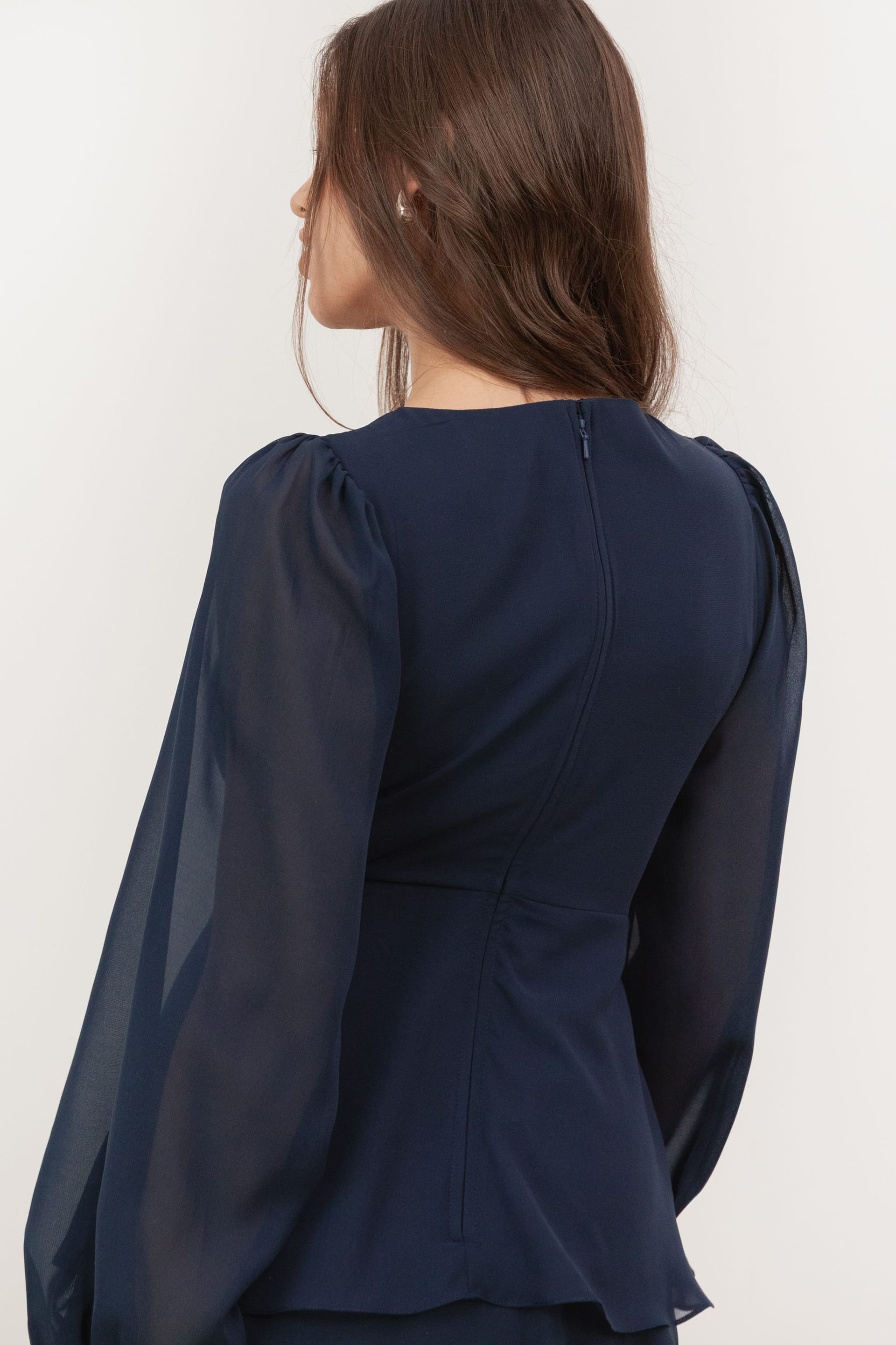 Maya Deluxe Maya Deluxe Women's Floral Embellished Twist-Front Long Sleeve Tiered Midaxi Dress in Dark Navy - 4