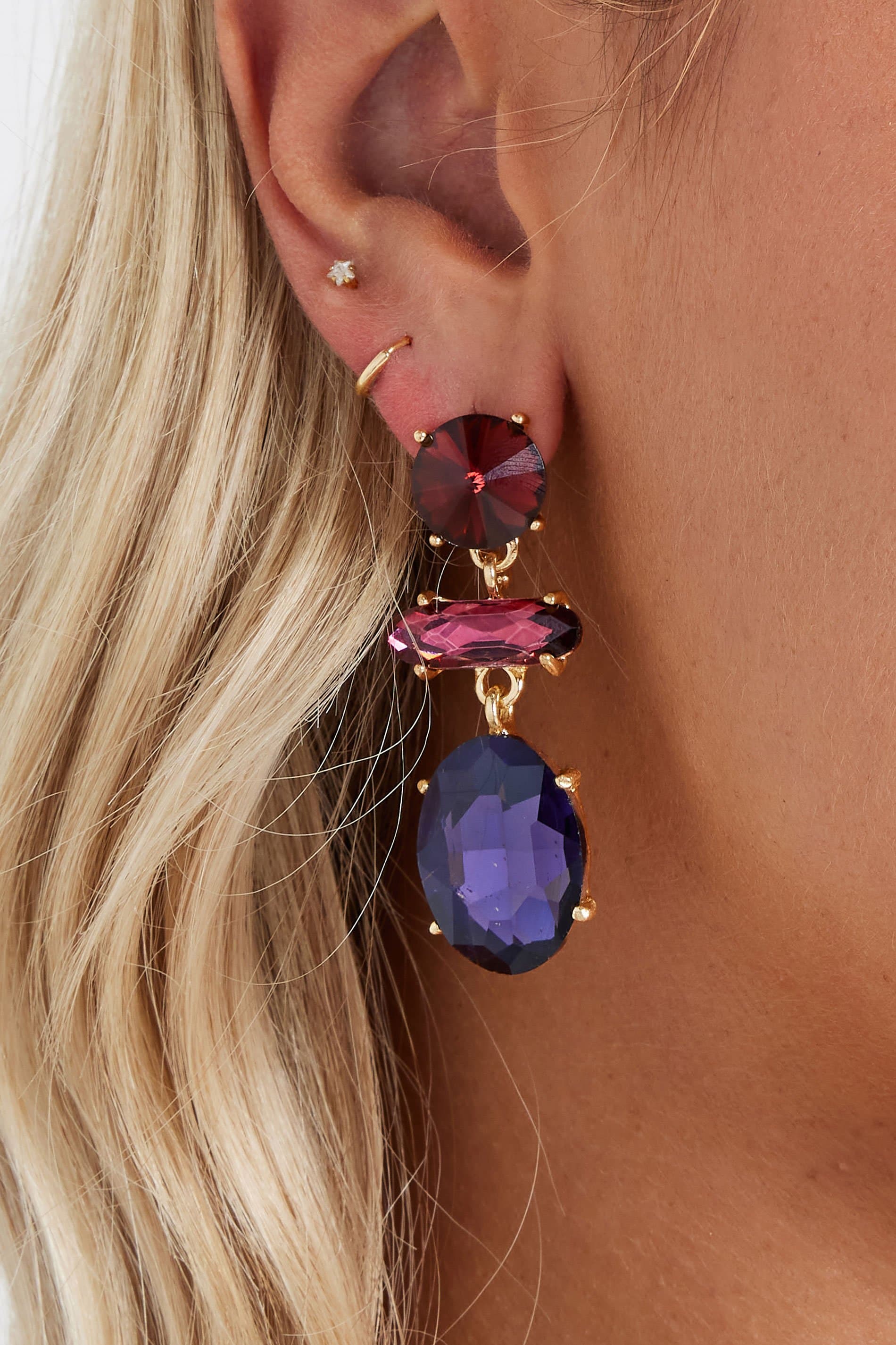 Yours Gold Tone Purple Diamante Statement Earrings