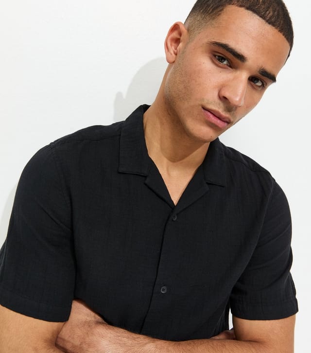New Look Men's Black Regular Double Cloth Revere Shirt New Look - 2