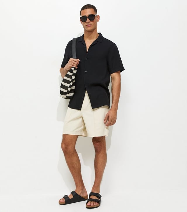 New Look Men's Black Regular Double Cloth Revere Shirt New Look - 3