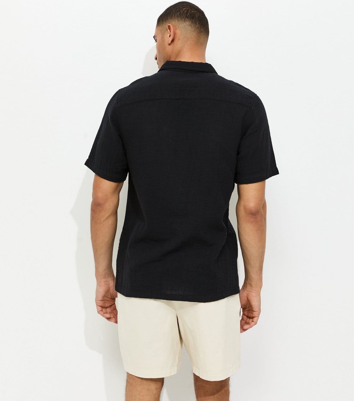 New Look Men's Black Regular Double Cloth Revere Shirt New Look - 4