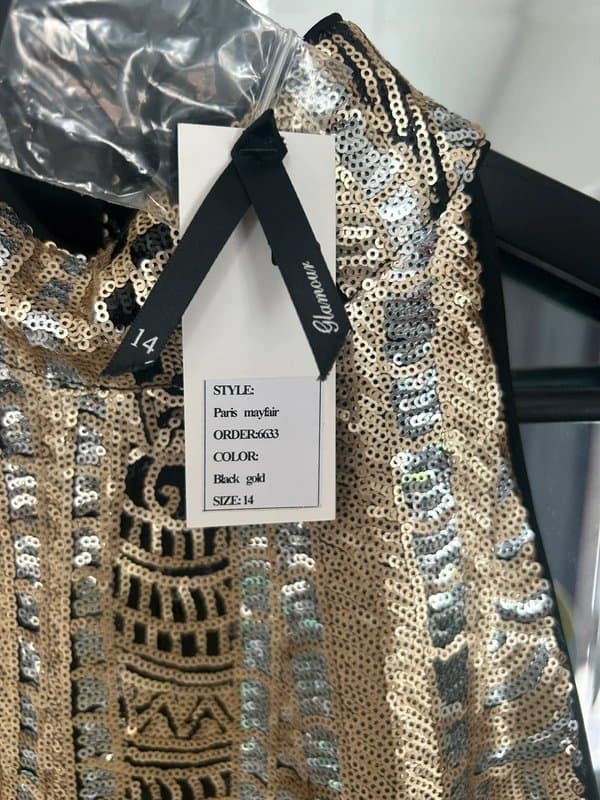 TFNC London Sequinned High Neck Mini Dress Racer Back Size 14 New With Tags