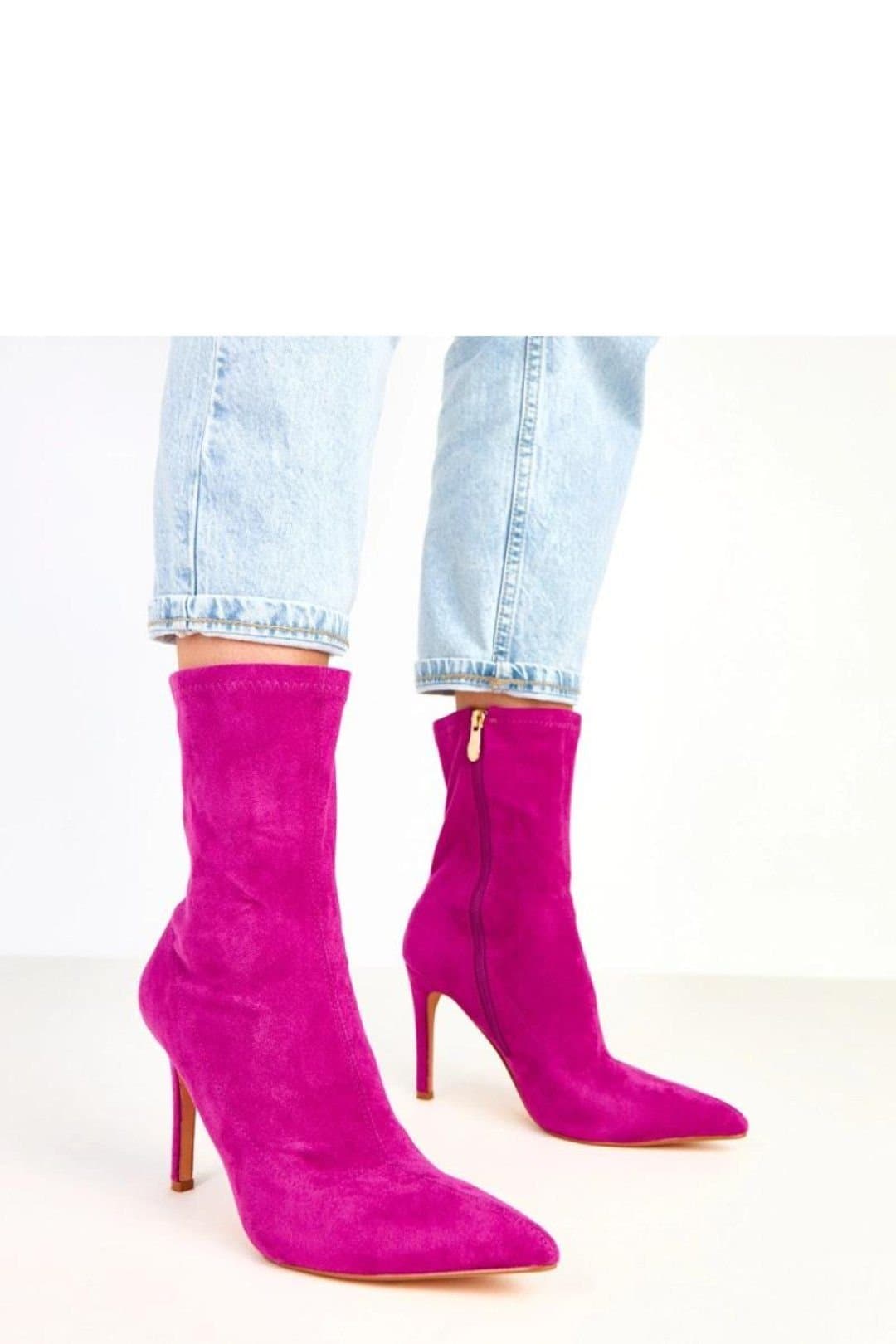 Love Lace Love Lace Magenta Suede Ankle Boots with Column Heel