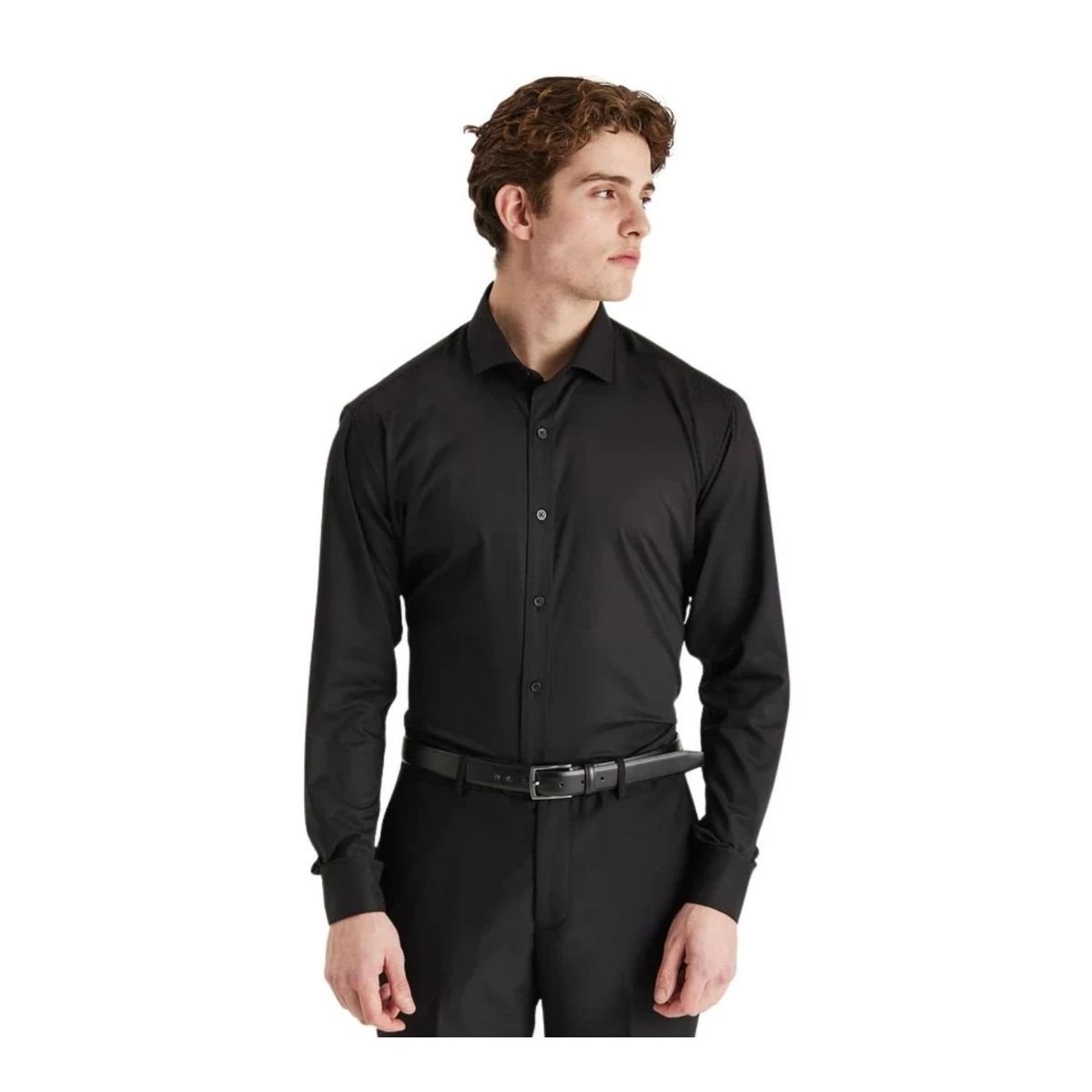 Paul Andrew Paul Andrew Men's Classic Dress Shirt Double Cuff Cutaway Collar Formal in Black - 4