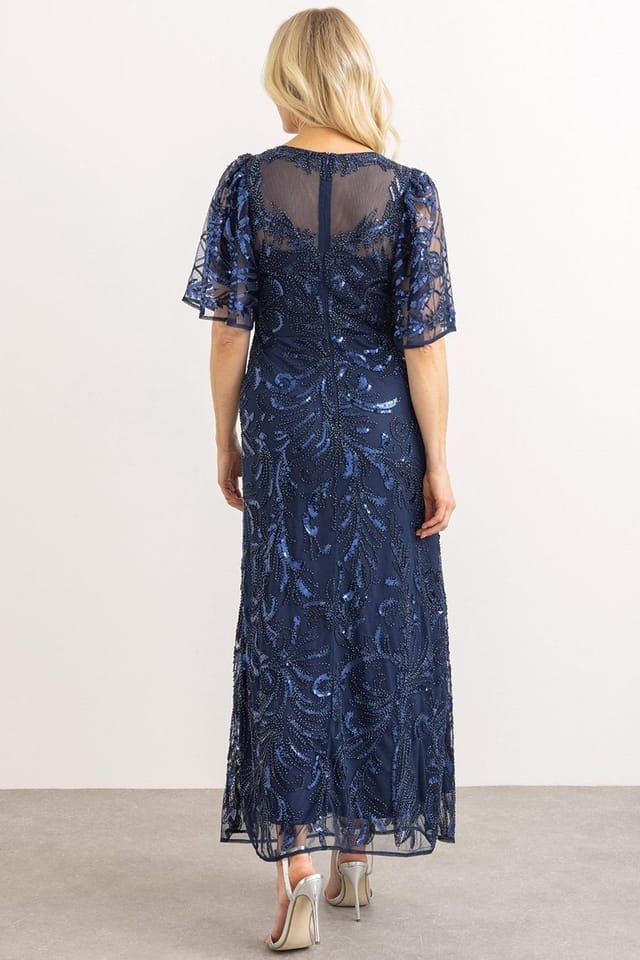 klass Klass. Women's Embellished Wide Sleeve Mesh Maxi Dress in Midnight - 3