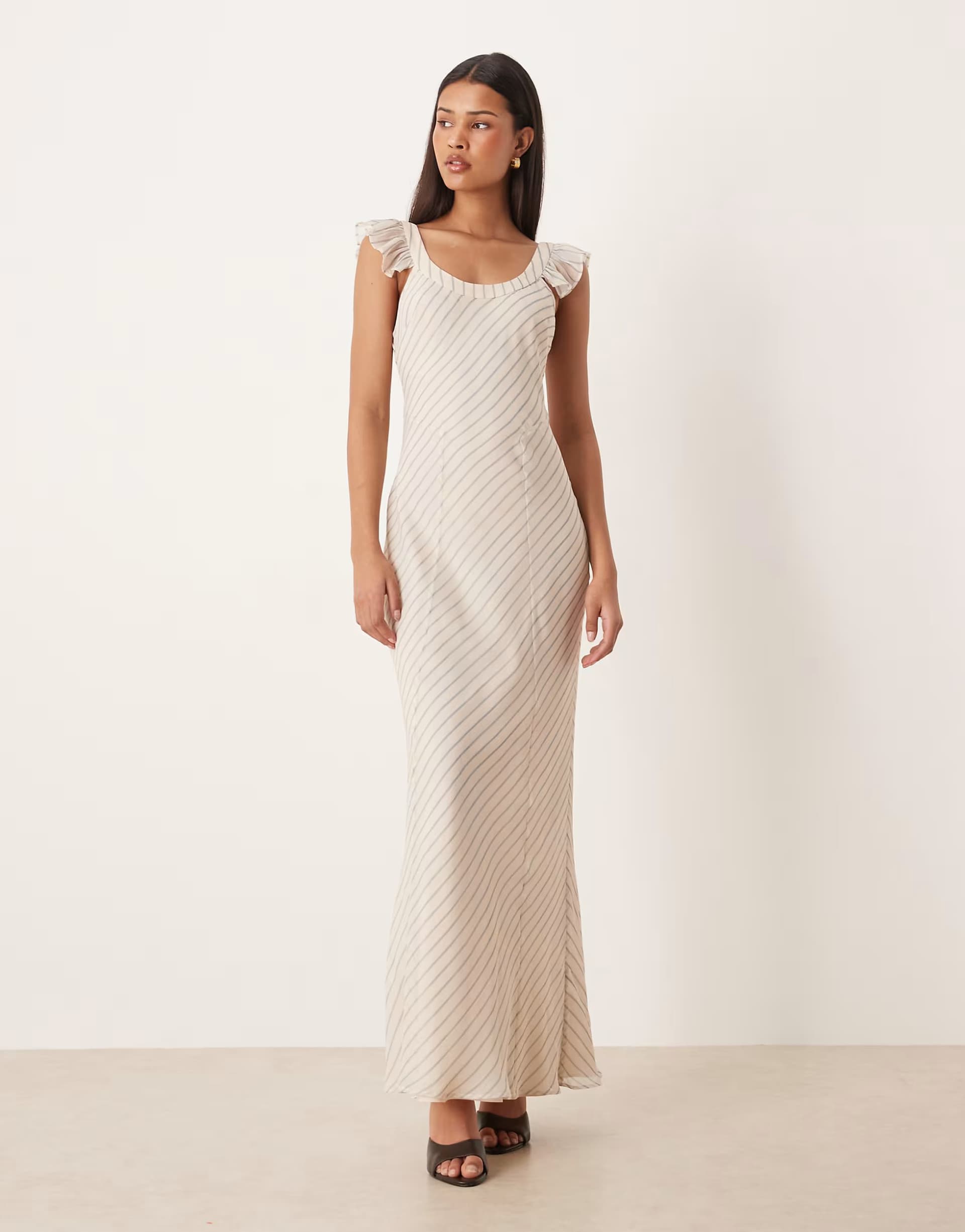 ASOS ASOS DESIGN scoop neck maxi dress with tie back in cream and blue stripe