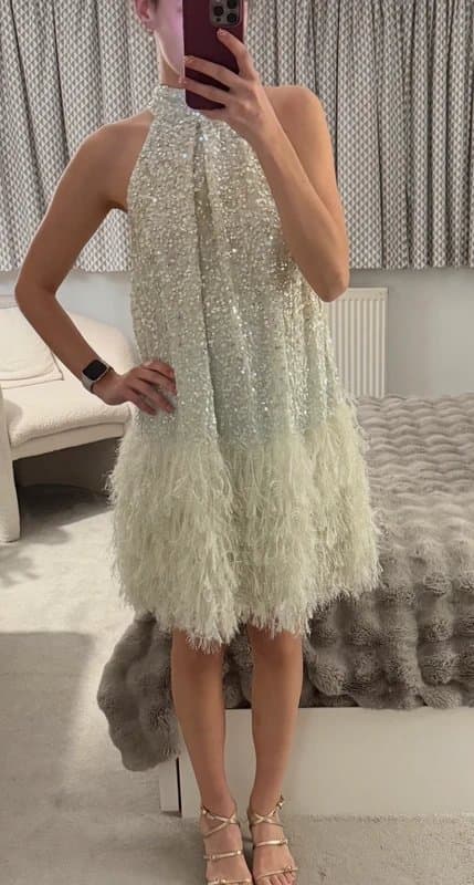 ASOS ASOS design glitter embellished sequin and feather dress