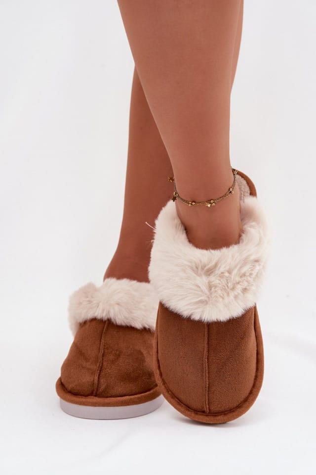 Love Lace Love Lace Women's Warm Insulated Suede Slippers with Fur Trim Covered Toes in Brown - 3