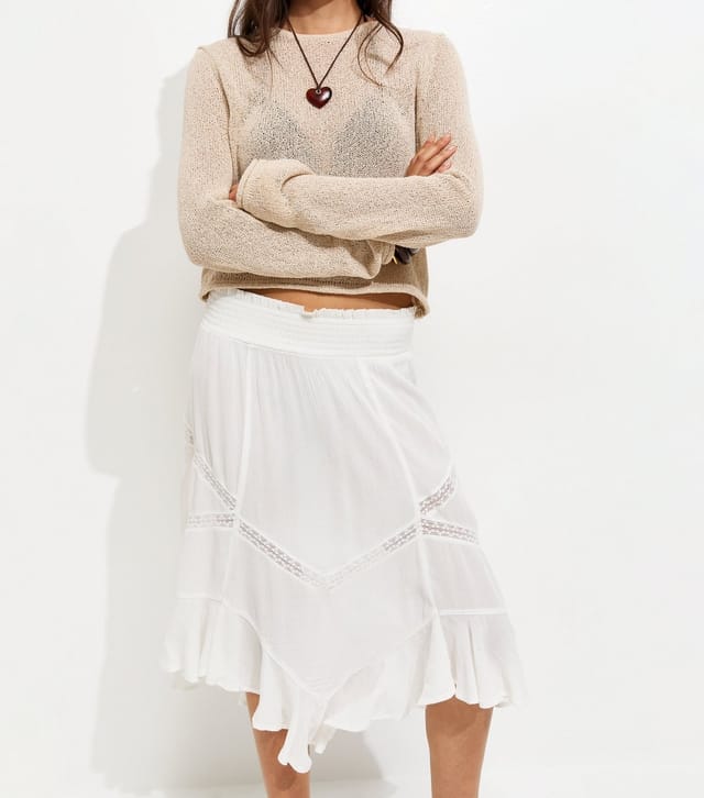 New Look Women's White Woven Asymmetric Lace Insert Midi Skirt New Look - 3