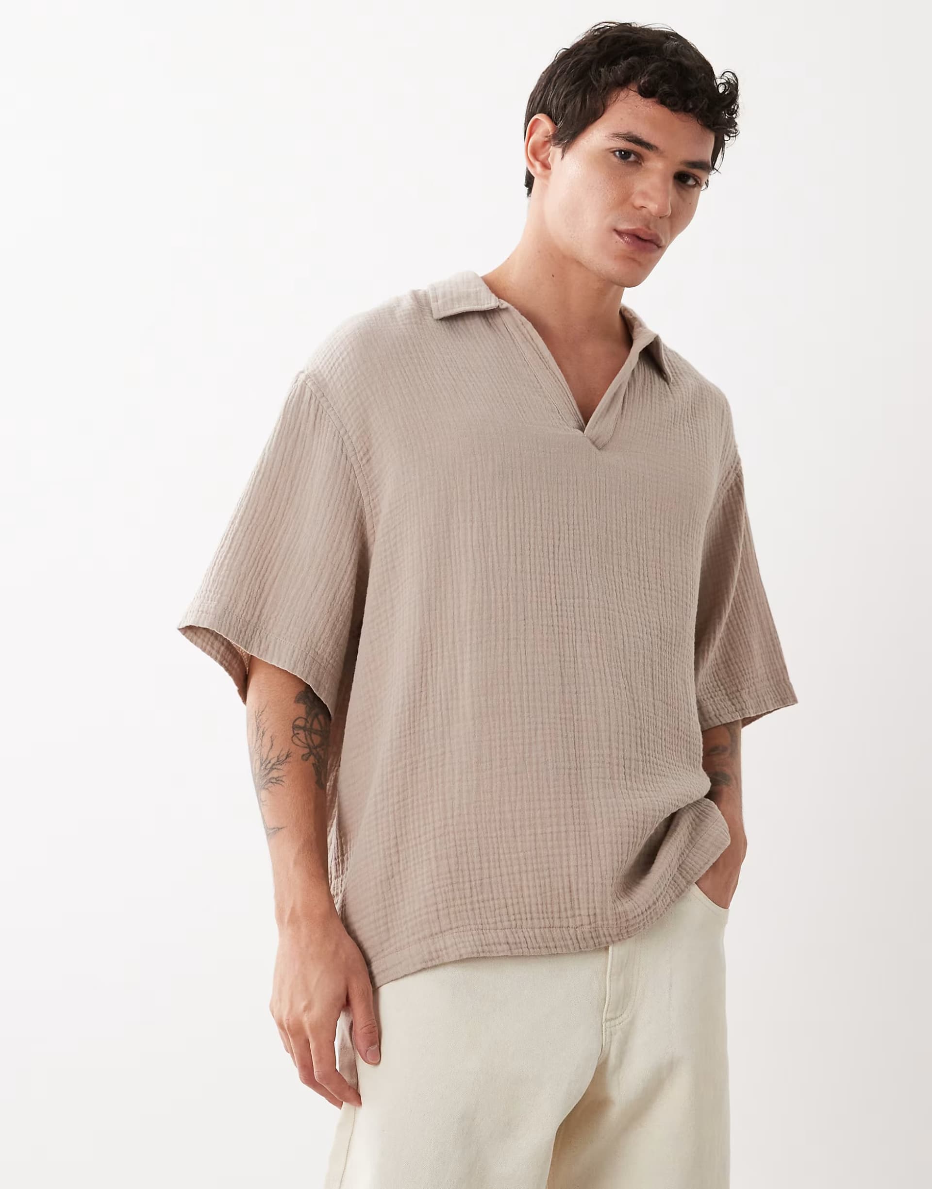 ASOS ASOS Beige Cotton Oversized Polo Shirt