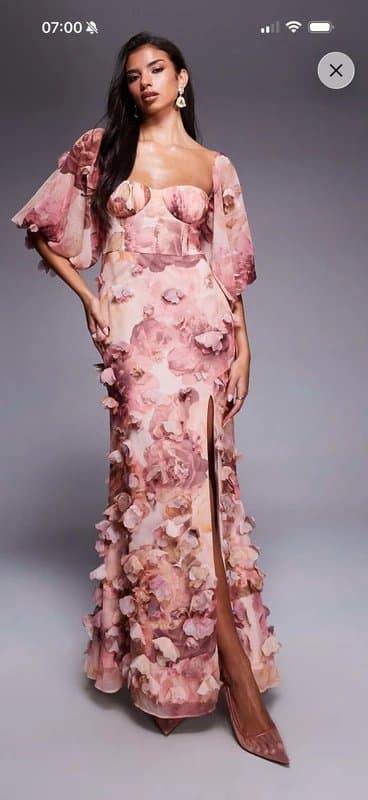 ASOS ASOS luxe 3D floral maxi dress in pink floral print