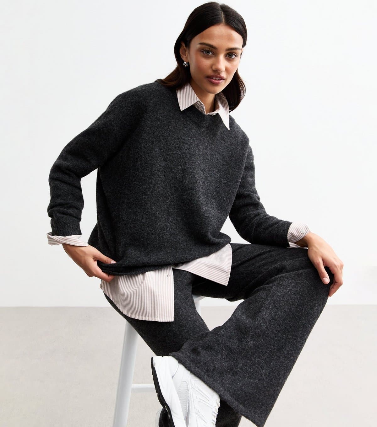 New Look New Look Dark Grey Knit Wide Leg Trousers