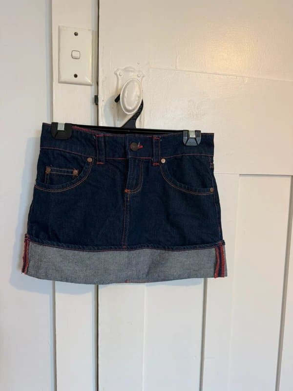 Bershka Bershka denim mini skirt with red stitching