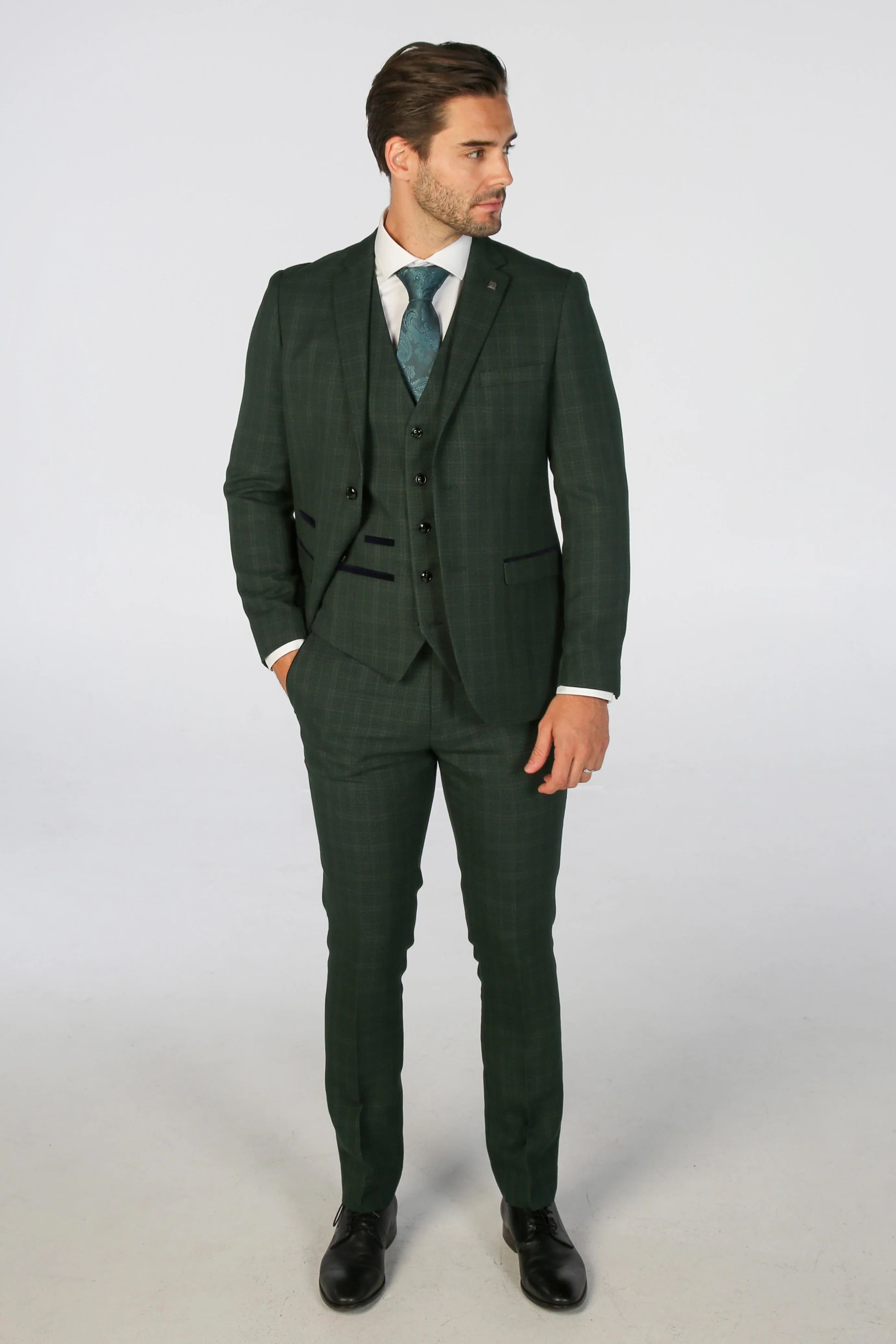 Paul Andrew Paul Andrew Men's Leo 3 Piece Checked Suit in Green - 2