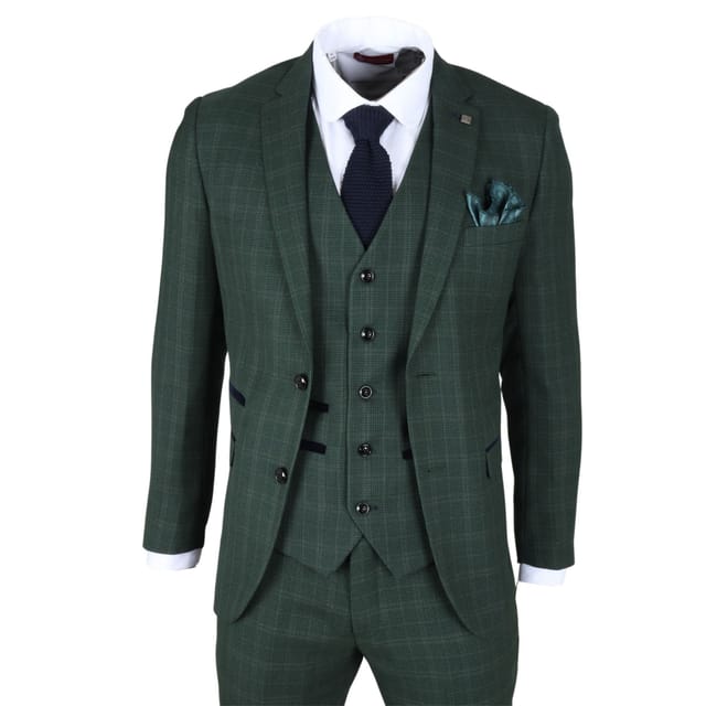 Paul Andrew Paul Andrew Men's Leo 3 Piece Checked Suit in Green - 2