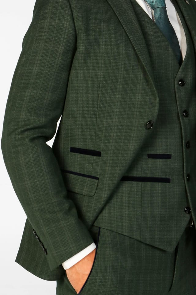 Paul Andrew Paul Andrew Men's Leo 3 Piece Checked Suit in Green - 3