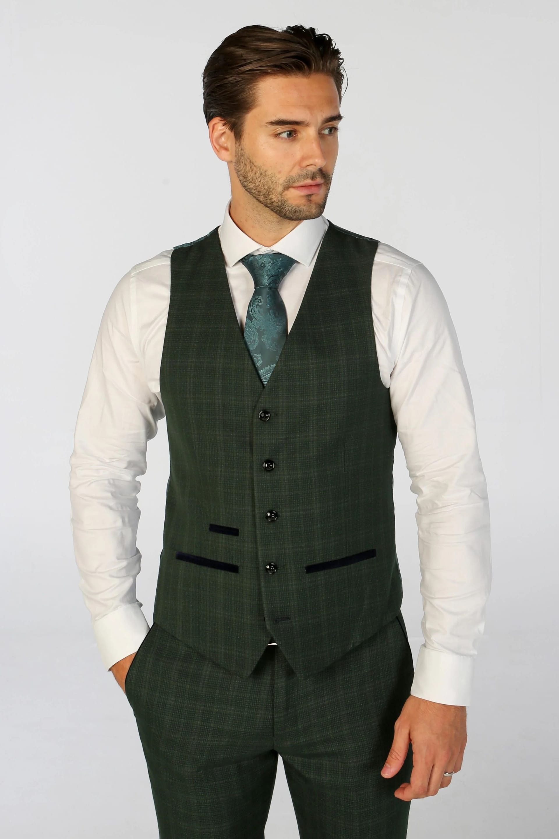 Paul Andrew Paul Andrew Men's Leo 3 Piece Checked Suit in Green - 4