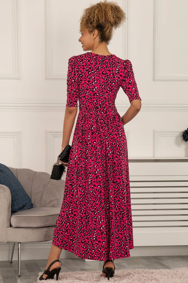 Jolie Moi Jolie Moi Women's Maanasi Ruched Sleeve Jersey Maxi Dress in Pink - 2