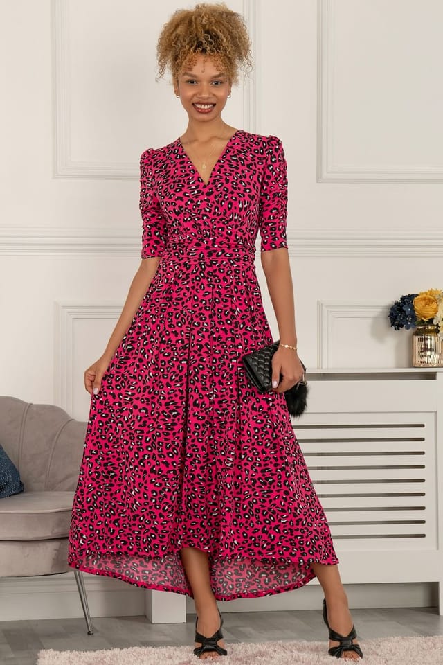 Jolie Moi Jolie Moi Women's Maanasi Ruched Sleeve Jersey Maxi Dress in Pink - 3