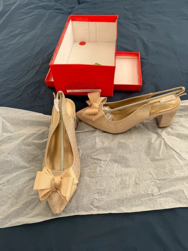 sabatine Women’s Sabatine Slingback Block Kitten Heel UK Size 4 Champagne Glitter