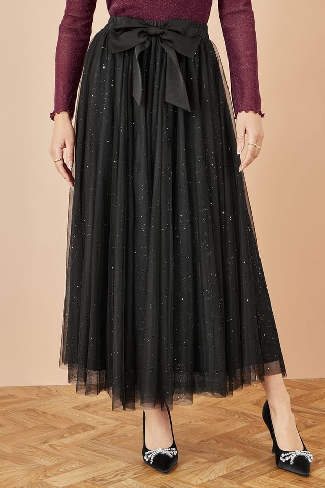 Yumi Yumi Women's Black Sparkle Mesh Tulle Skirt With Satin Bow - 2