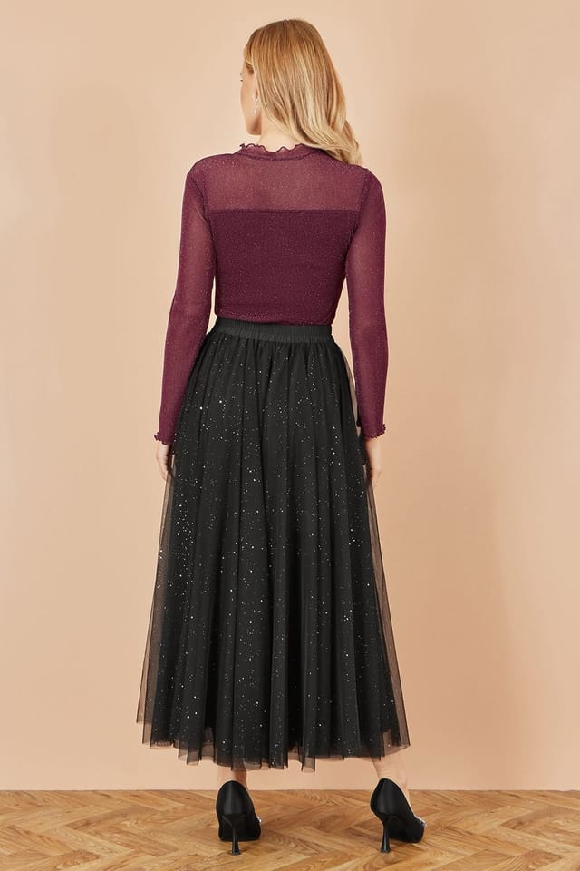 Yumi Yumi Women's Black Sparkle Mesh Tulle Skirt With Satin Bow - 3