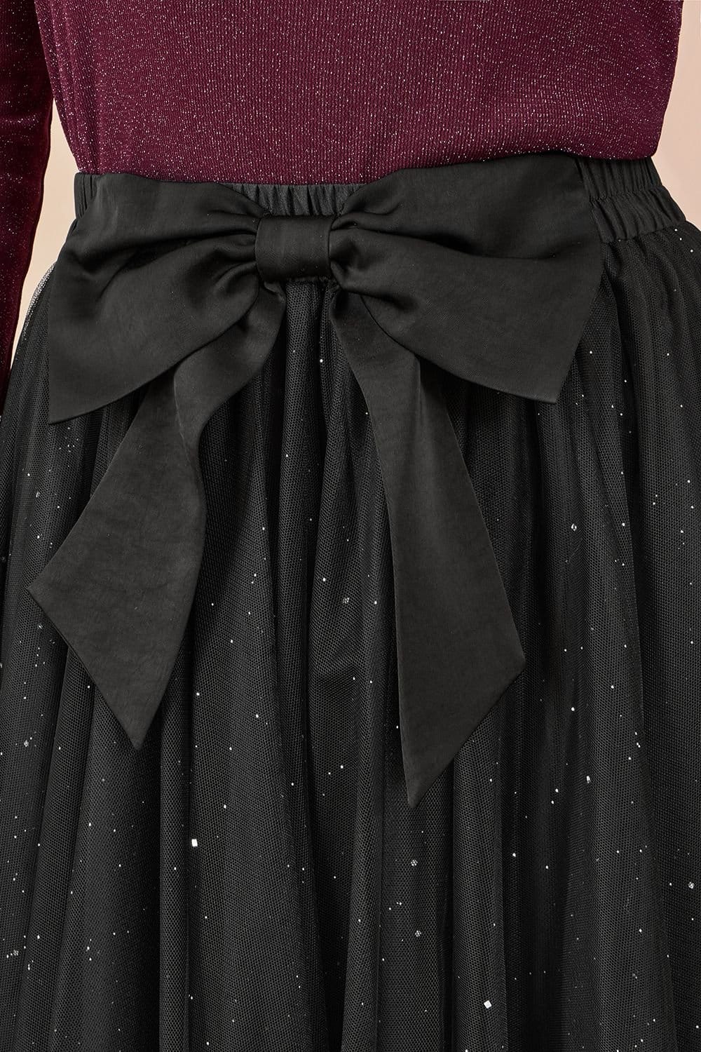 Yumi Yumi Women's Black Sparkle Mesh Tulle Skirt With Satin Bow - 4