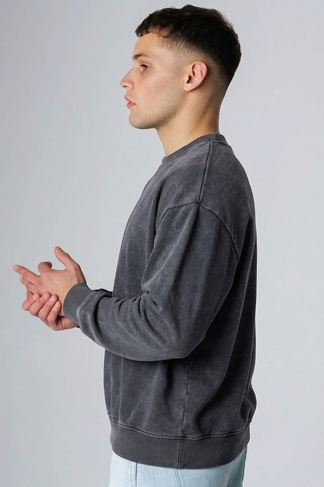 Influence Influence Men's Cotton Blend Acid Wash Crew Neck Long Sleeve Sweatshirt in Dark Grey - 2