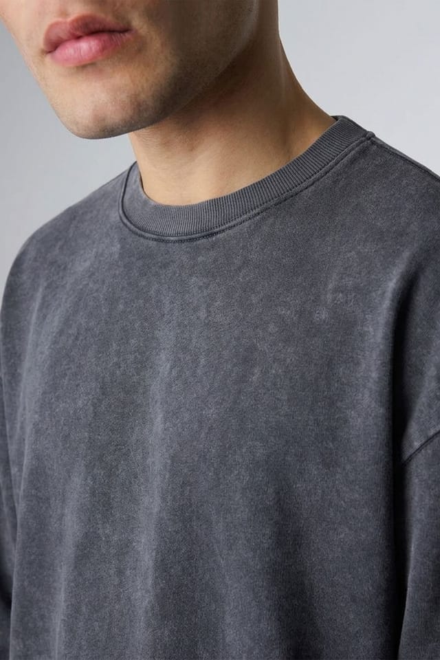 Influence Influence Men's Cotton Blend Acid Wash Crew Neck Long Sleeve Sweatshirt in Dark Grey - 3
