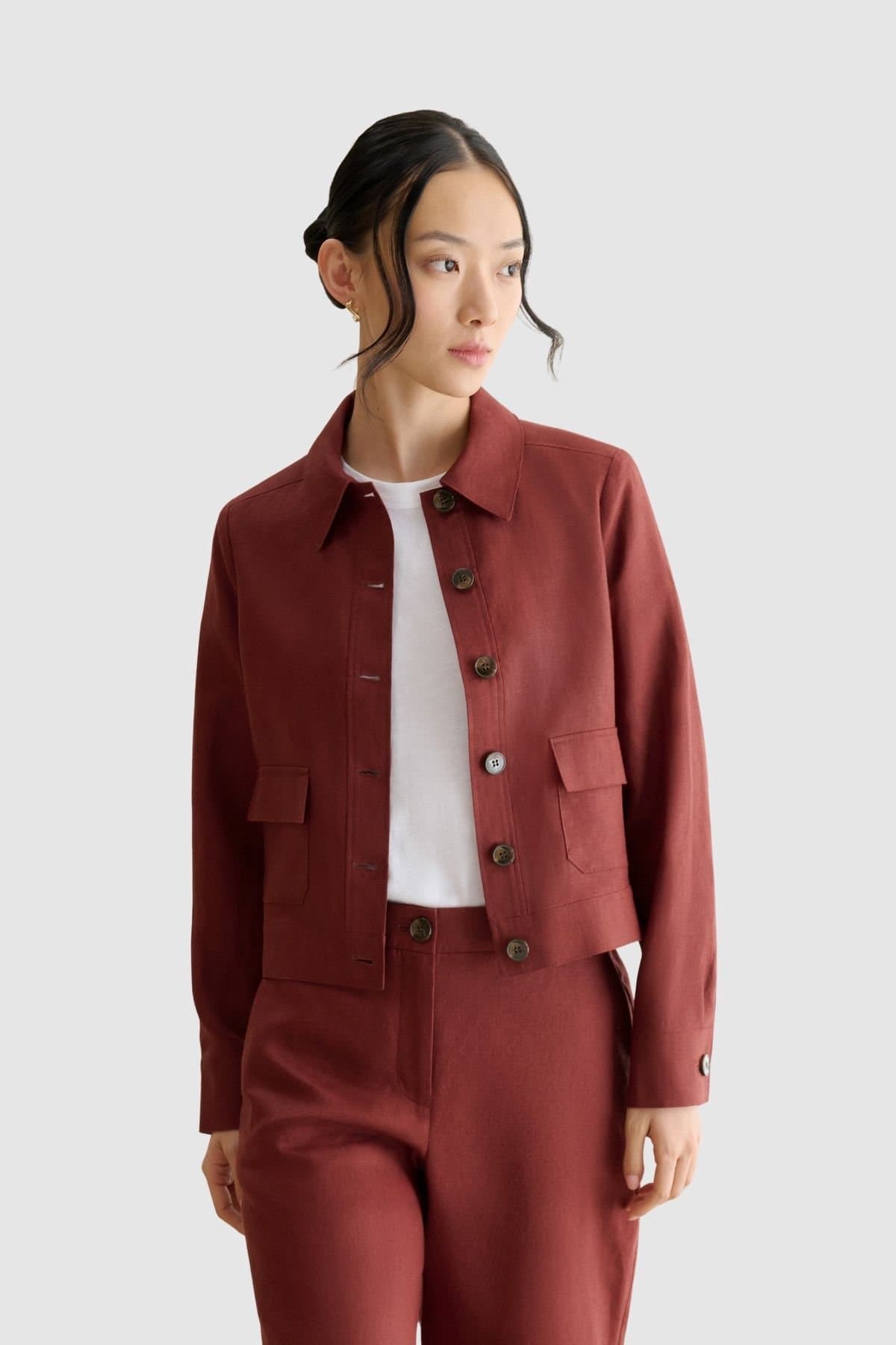 Hobbs London Hobbs London Women's Clarence Linen Cropped Jacket in Terracotta