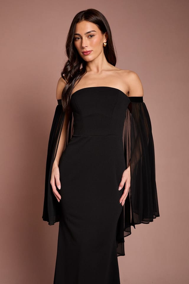 Coast Coast Women's Strapless Maxi Dress With Pleated Chiffon Cape in Black - 2