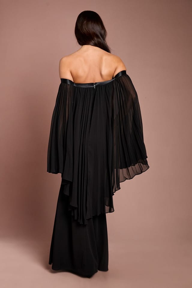 Coast Coast Women's Strapless Maxi Dress With Pleated Chiffon Cape in Black - 3