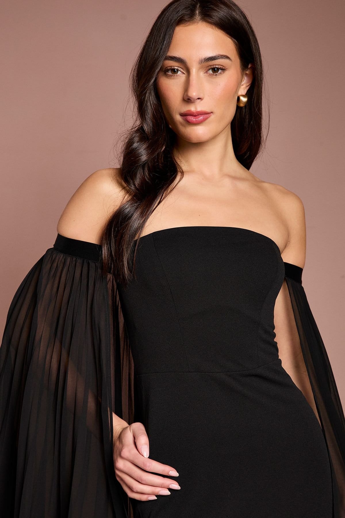 Coast Coast Women's Strapless Maxi Dress With Pleated Chiffon Cape in Black - 4