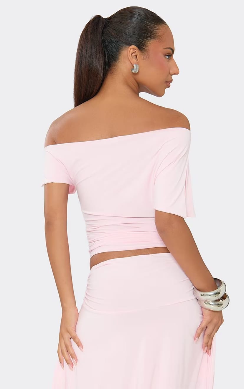 EGO Off The Shoulder Cinched Waist Top In Pink., Women's Size UK 6 - 1