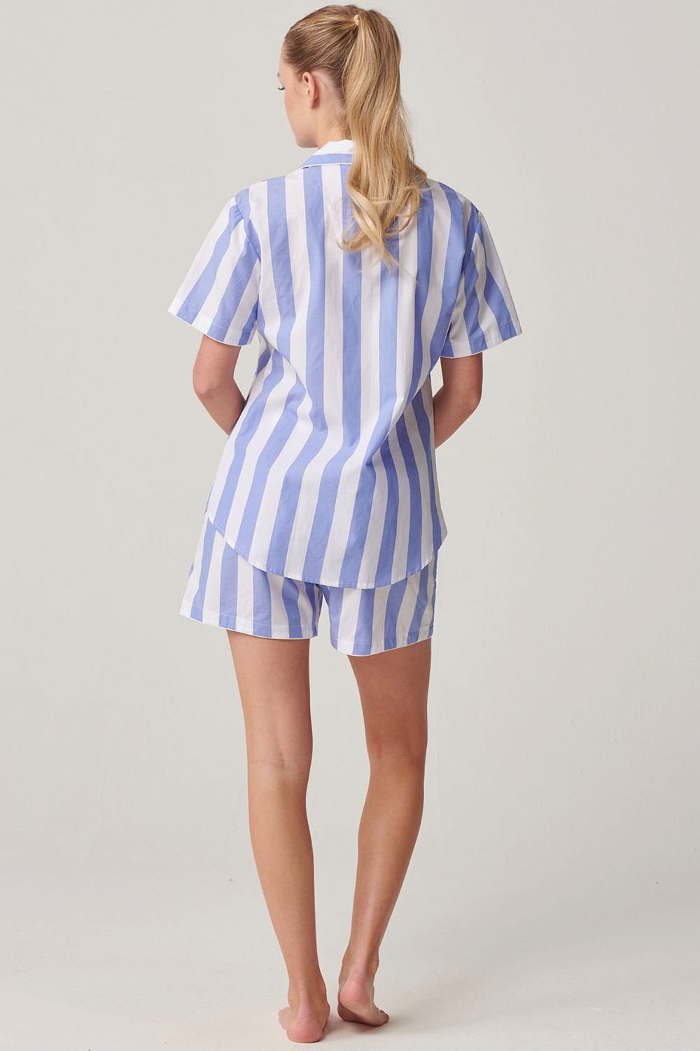 British Boxers British Boxers Women's "Boat Blue" Stripe Crisp Cotton Short Pyjama Set in Light Blue - 3