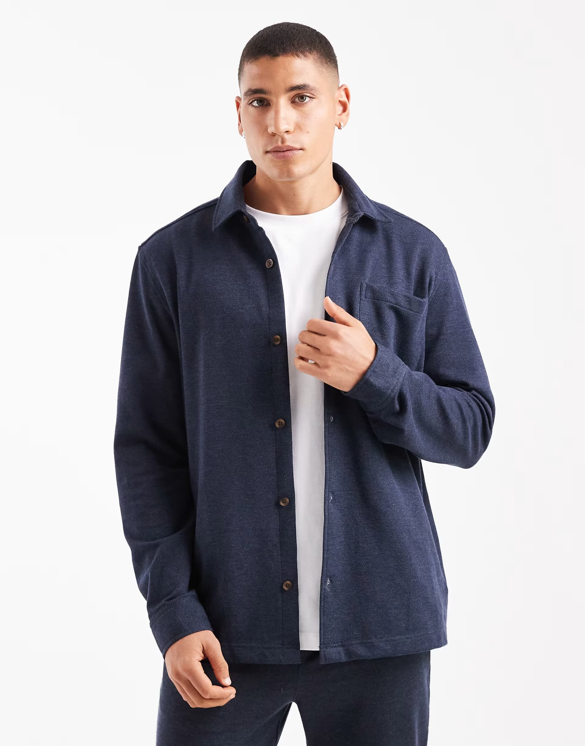 ASOS New Look pique knit shacket co-ord in navy
