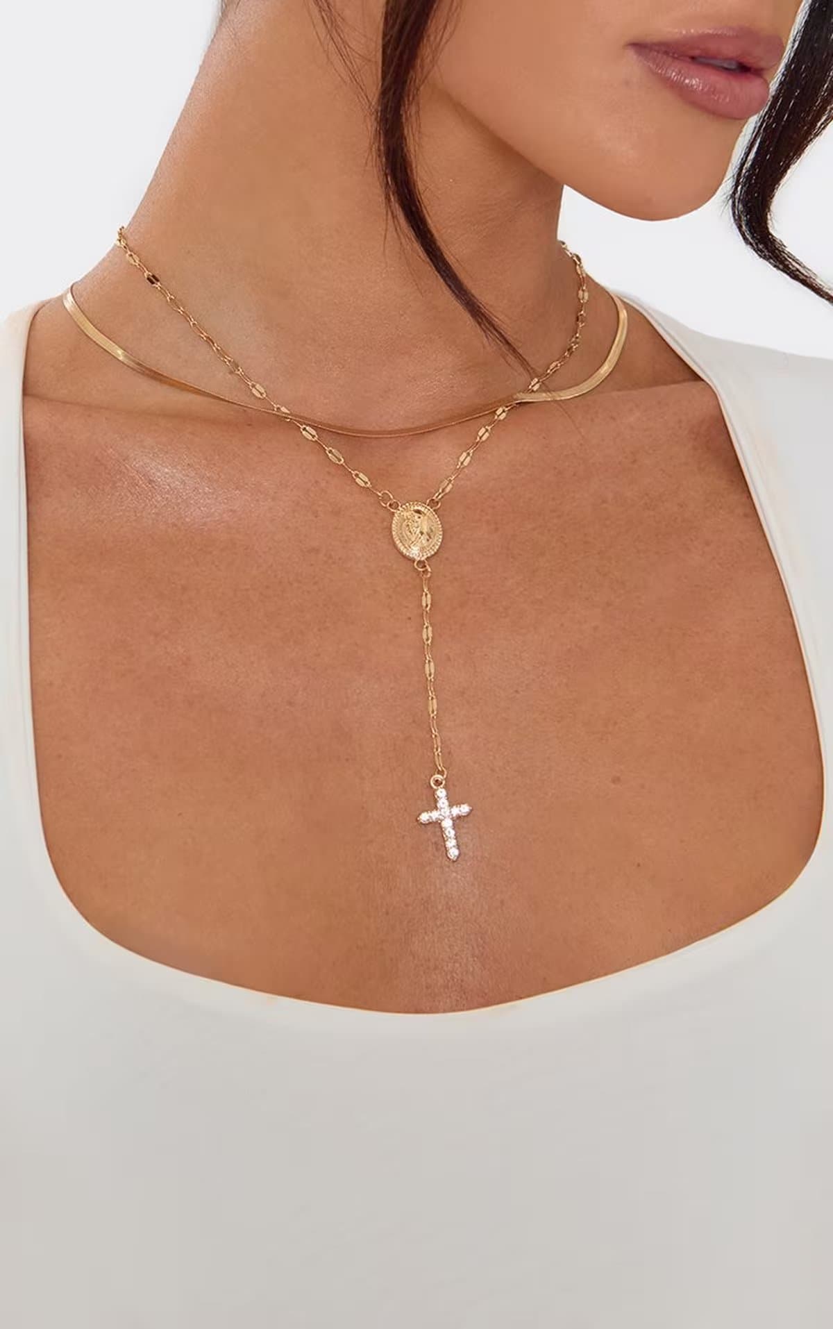 EGO Diamante Cross Pendant Multi Chain Necklace In Gold, Women's Size UK 0