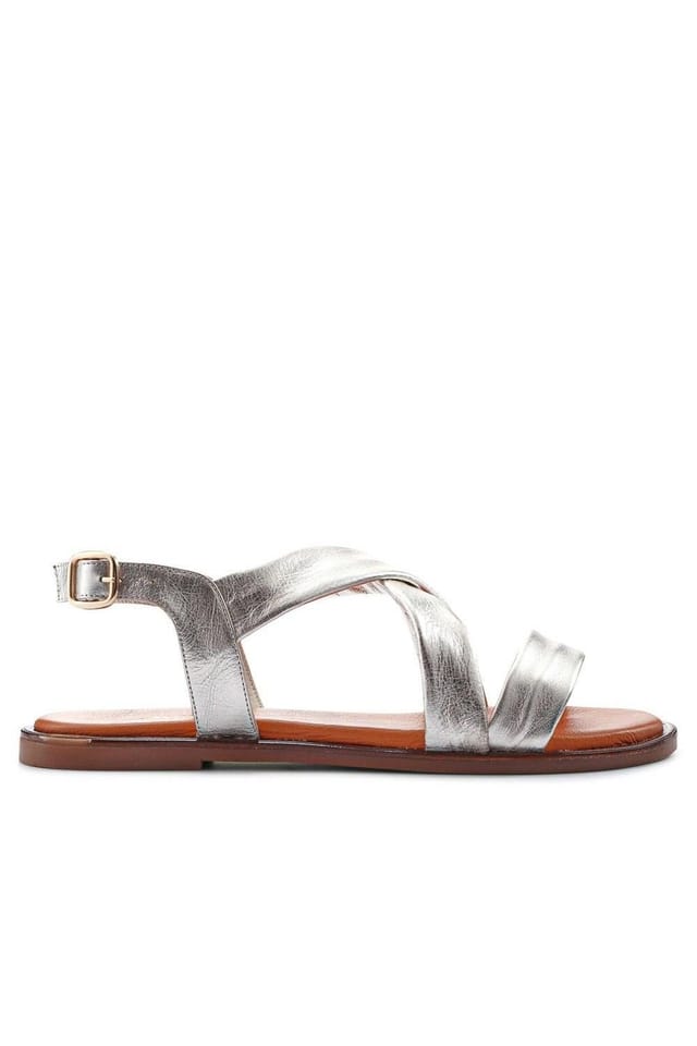 Jones Bootmaker Jones Bootmaker Women's Hali Leather Sandals in Metallic Silver - 2
