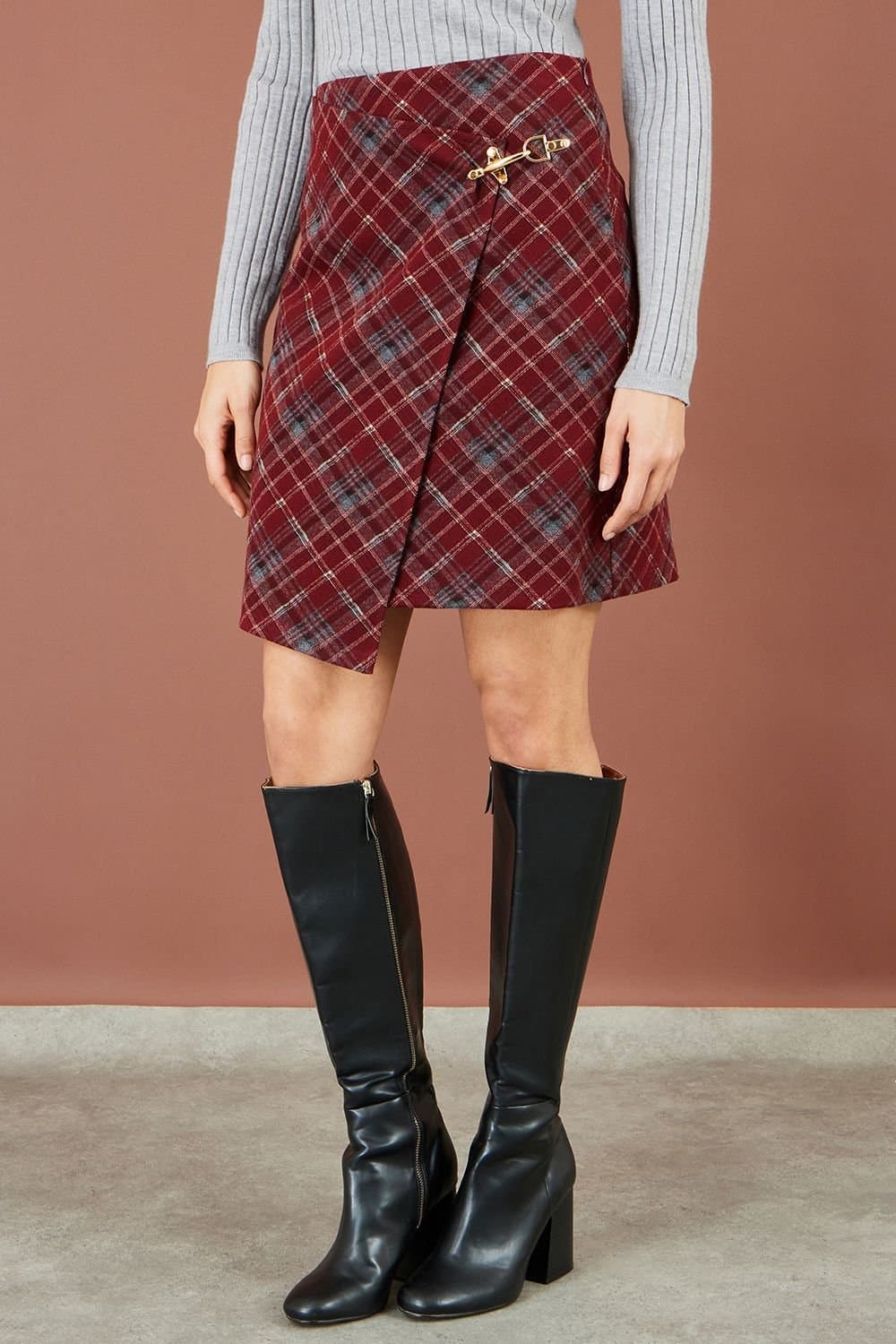 Yumi Yumi Women's Check Wrap Mini Skirt in Burgundy