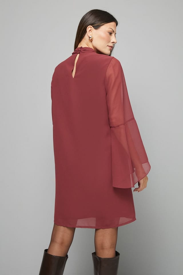 Wallis Wallis Women's Chiffon Neck Shift Dress in Wine - 3