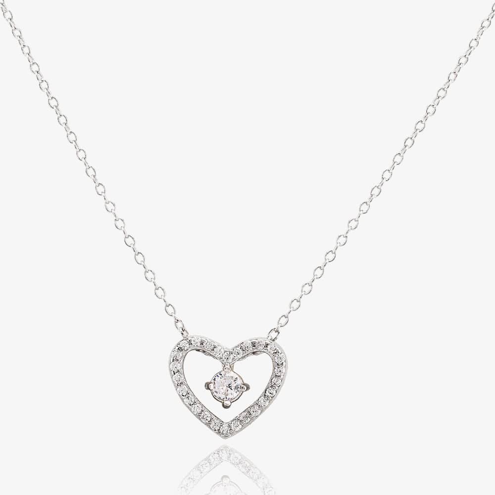 T.H.Baker T.H.Baker Women's Sterling Silver Cubic Zirconia Double Pave Hearts Pendant N611096
