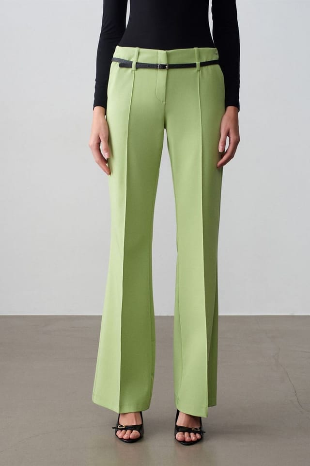 Dilvin Dilvin Women's Belted Straight-Leg Crepe Trousers in Mint - 3