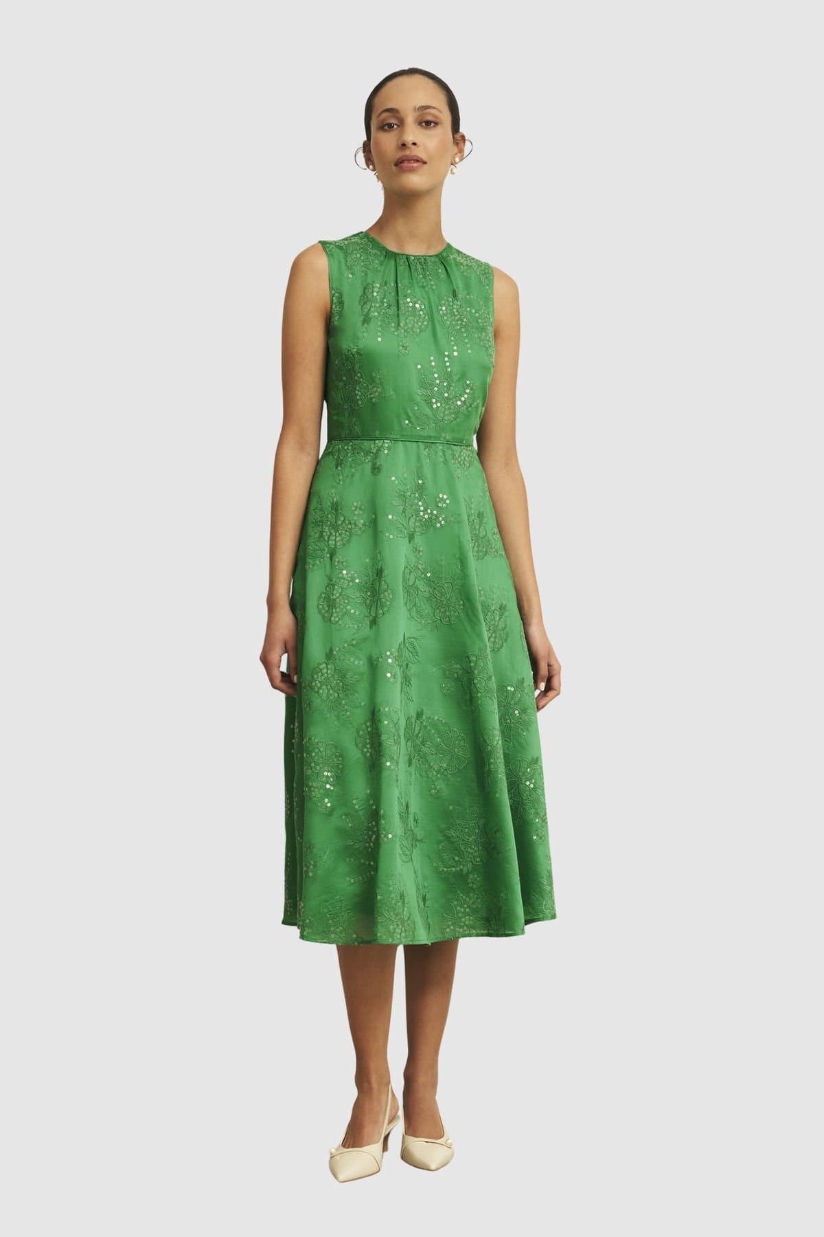 Hobbs London Hobbs London Women's Rachel Sleeveless Round Neck Midi Dress in Emerald