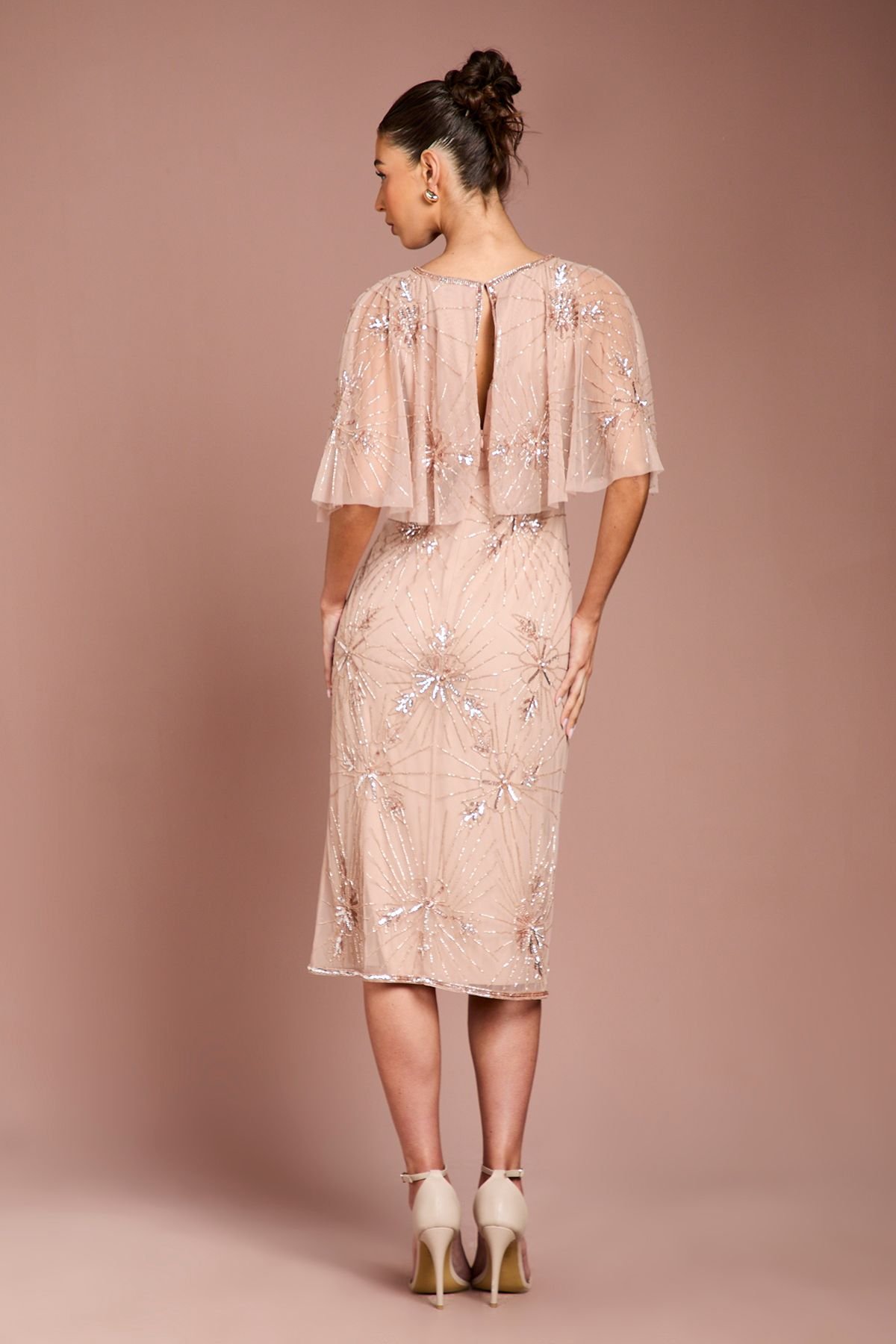 Coast Coast Women's Floral Embellished Cape Midi Dress in Blush - 3